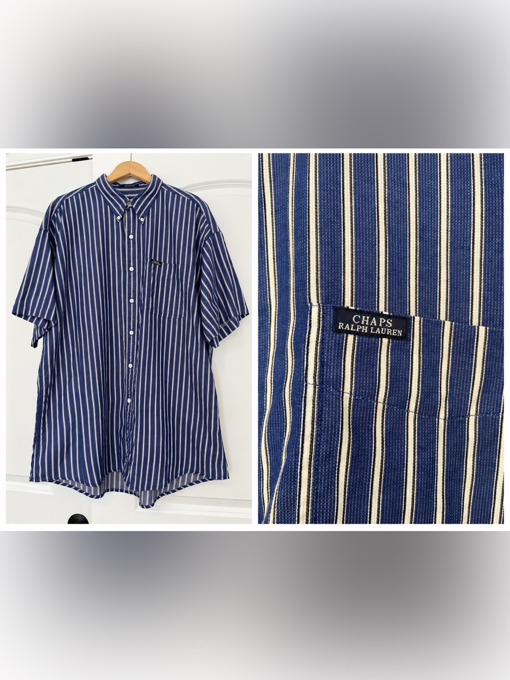 Vintage Chaps Ralph Lauren Blue Stripe Button Up XL Y2K Preppy Oversized Shirt